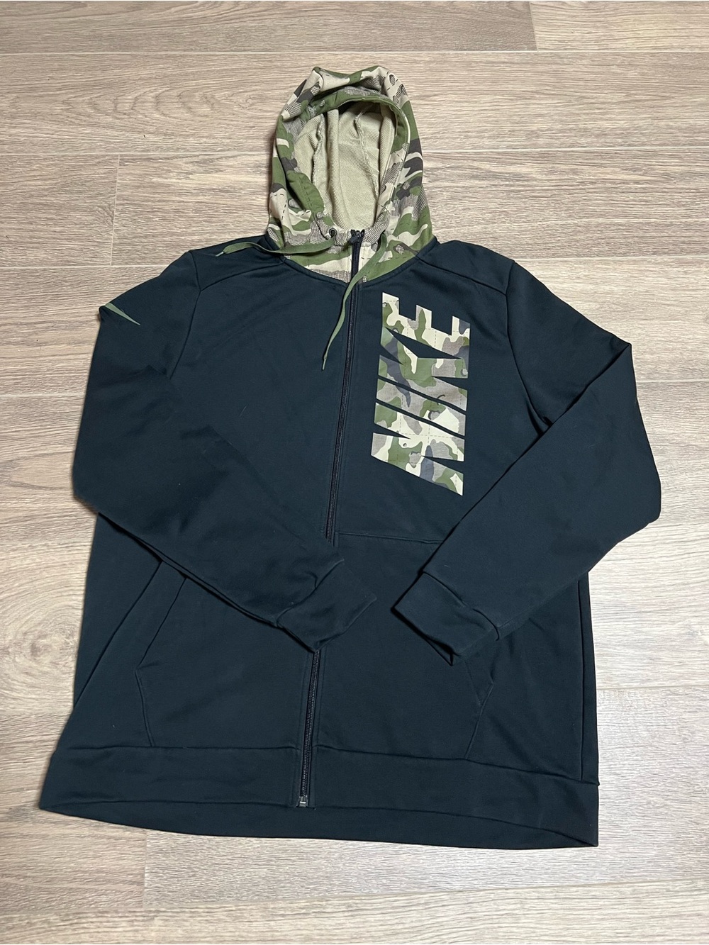 Nike Black Hoodie with Tan Camo Trim